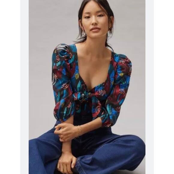 NWT Anthropologie X Eva Franco Tropical Sweetheart Blouse Multicolor Size M - Picture 1 of 9